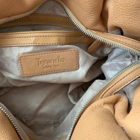 Tignanello LEATHER  Satchel HANBAG BAG PURSE CAMEL COLOR TWO HANDLES - Picture 5 of 9